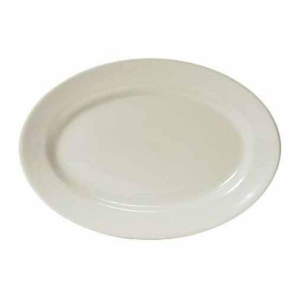 Tuxton China Reno 10.5 in. x 7.38 in. Wide Rim Platter - White Porcelain - 2 Dozen TRE-012